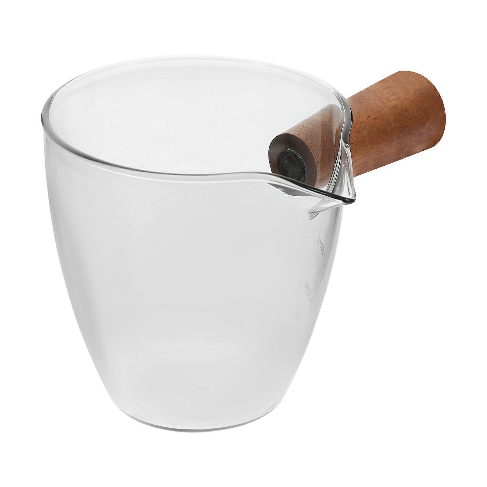 Wooden Handle Glass Creamer Pitcher for Home Use Small Milk Jug Grey Color 0.5L