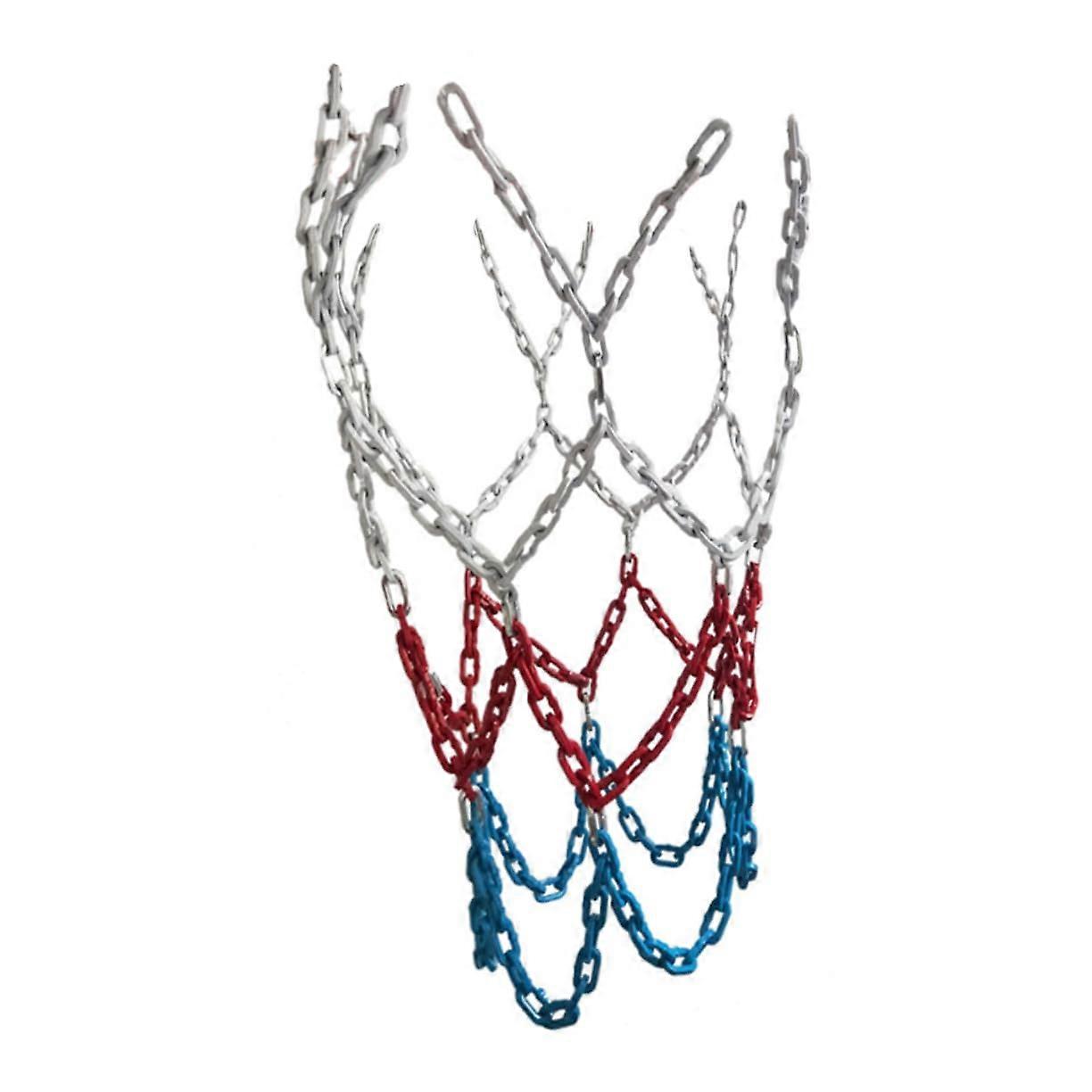Basketball Net One-Piece Tri-Color Metal Net for Indoor and Outdoor Use, Durable Replacement for Basketball Hoop