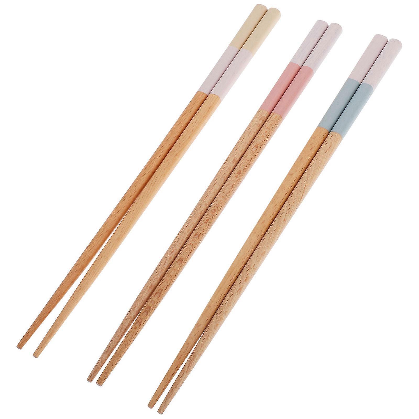 3 Pairs of Reusable Japanese Style Wooden Chopsticks For Cooking Pointed Long Sticks Natural Wood Material