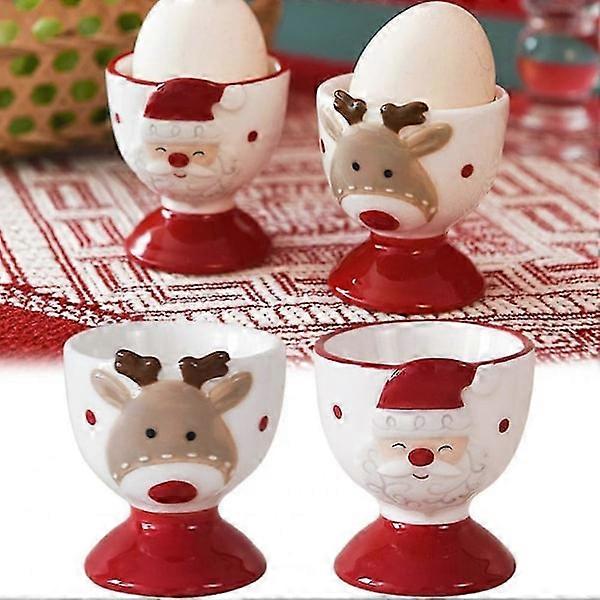 2 db kerámia karácsonyi tojáscsésze készlet, aranyos jávorszarvas és Mikulás rajzfilm design, Új