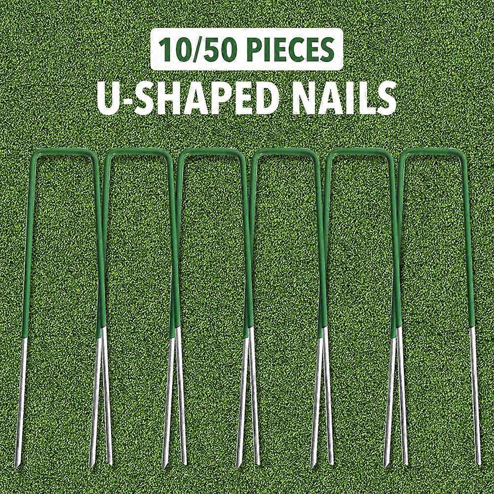 50/10Pcs Garden Peg U-shaped Staple Grid Stakes for Lawn Care Stainless Steel Durable Durable Garden Safety Nails Anti-rust Long Design