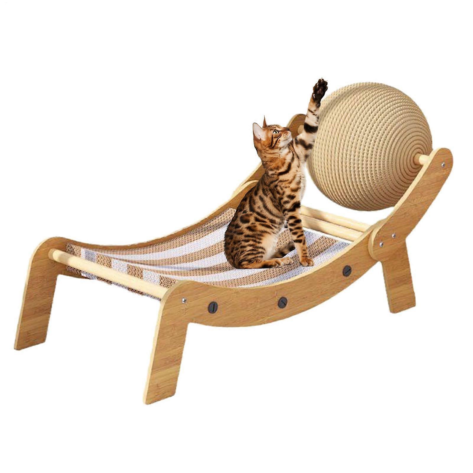 Cat Scratcher Lounge Ladder Scratcher with Toy Ball Indoor Cat Post, 24.61 Inch