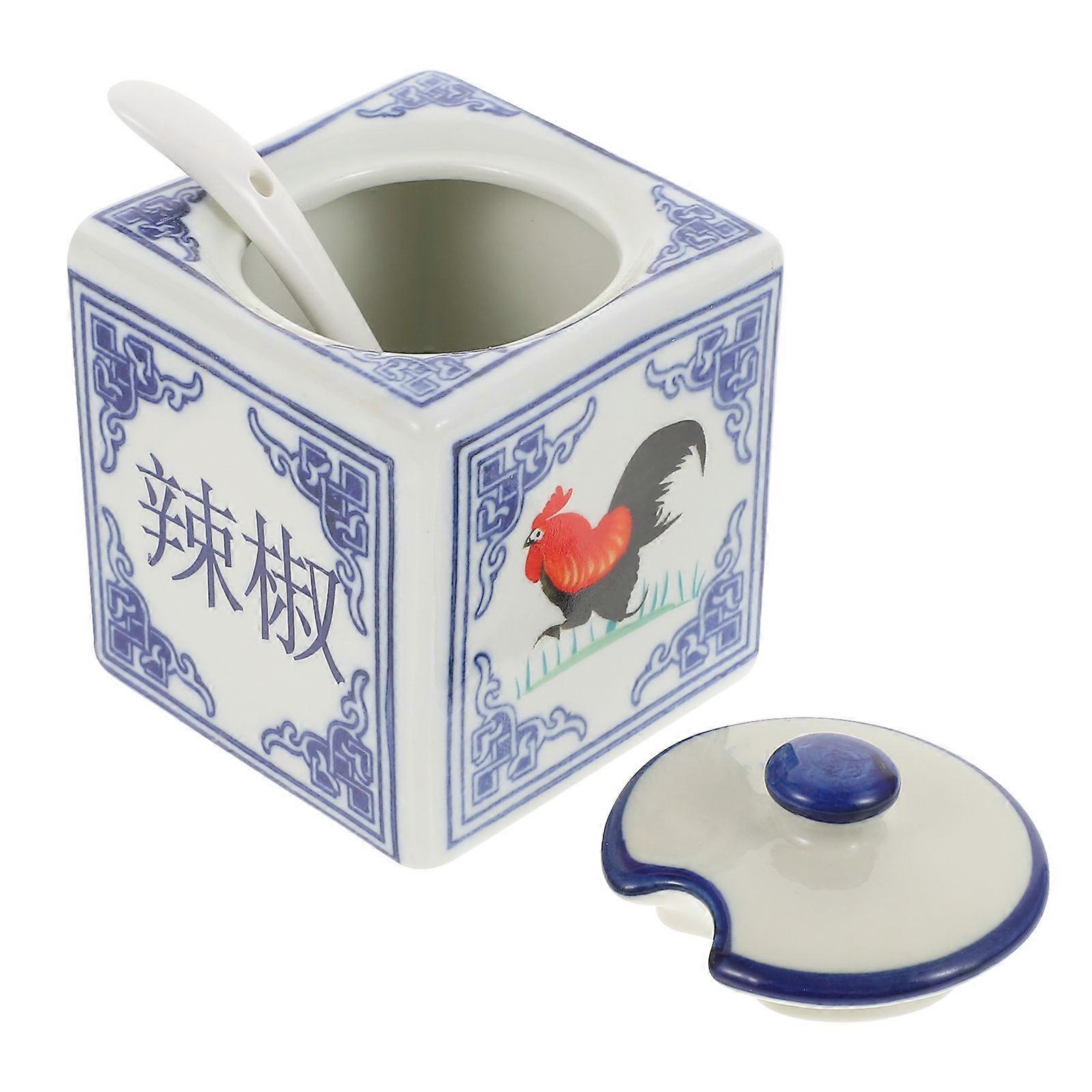 Creative Seasoning Jar Round Shape Storage Container For Restaurant Blue Ceramic 1Pack