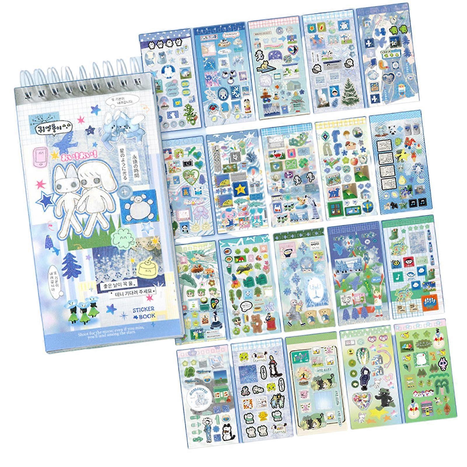 Scrapbooking Sticker Set Cartoon Note Pad 20 Sheets Portable Coil Notebook Dream Blues for Journal Planner Phone Case