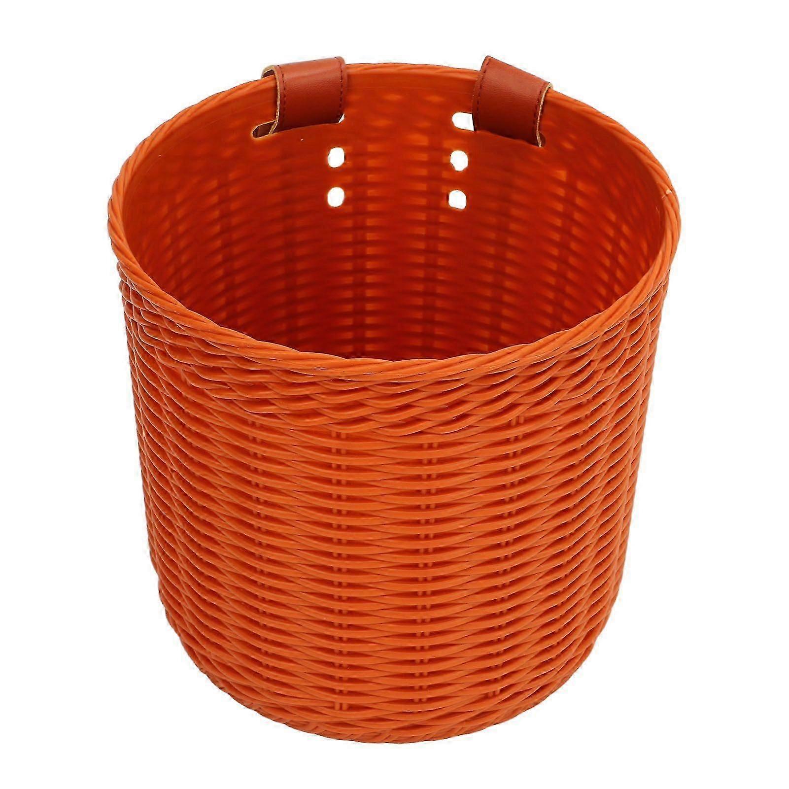Front Handlebar Bicycle Basket Multipurpose Simulation Wicker Round Shape Large Capacity Bike Baskets Coffee)