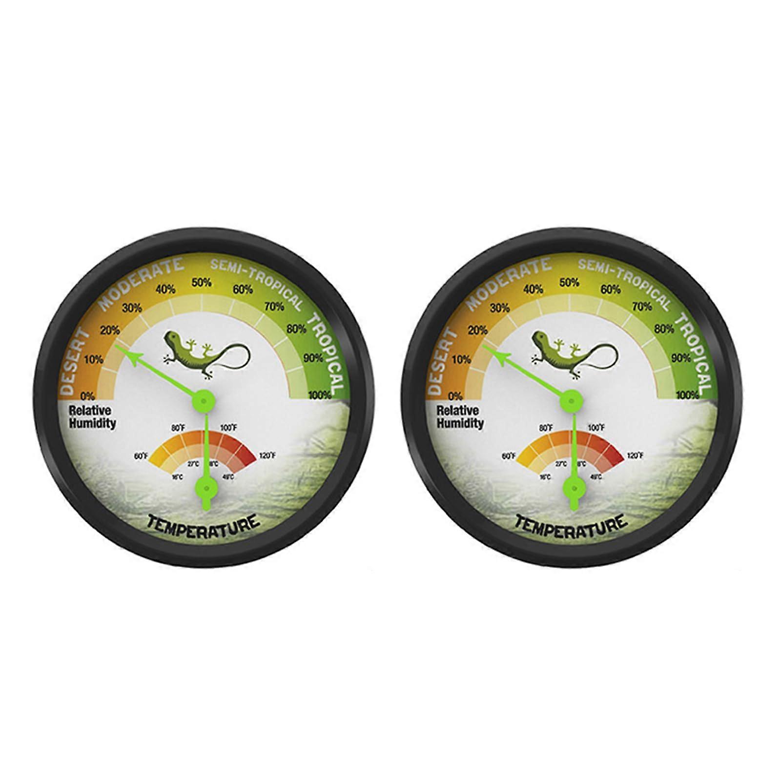Hygrometer Reptile Temperature Humidity Gauge for Vivarium Tanks, 2-Pack, Durable Dial Design, Ideal for PET Reptile Care