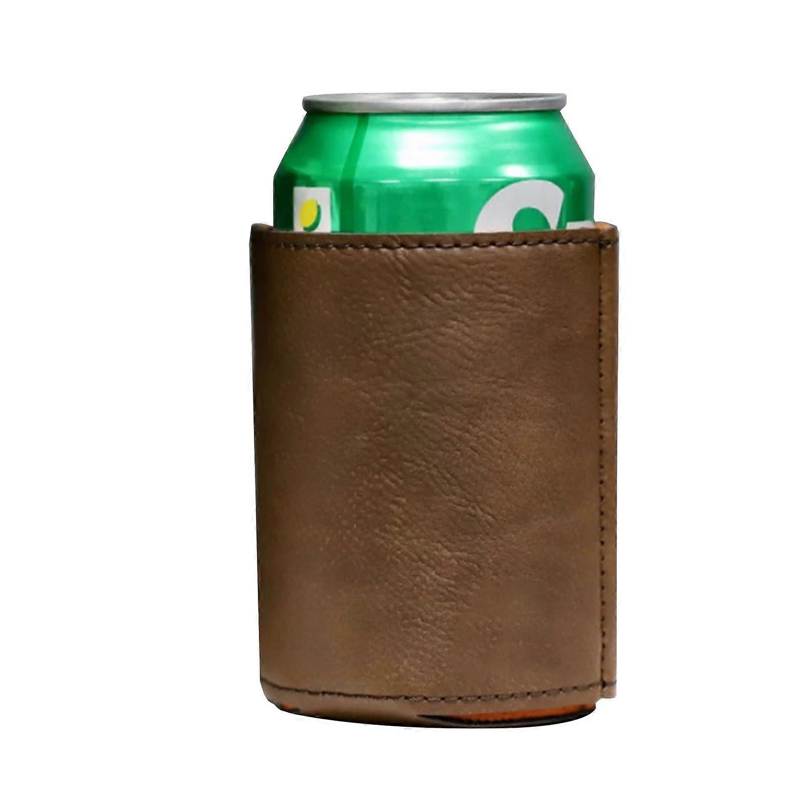 Can Cooler Sleeves - PU Leather Insulators for Beer Cans, Non-Slip Collapsible Drink Cooling Sleeves, Parties