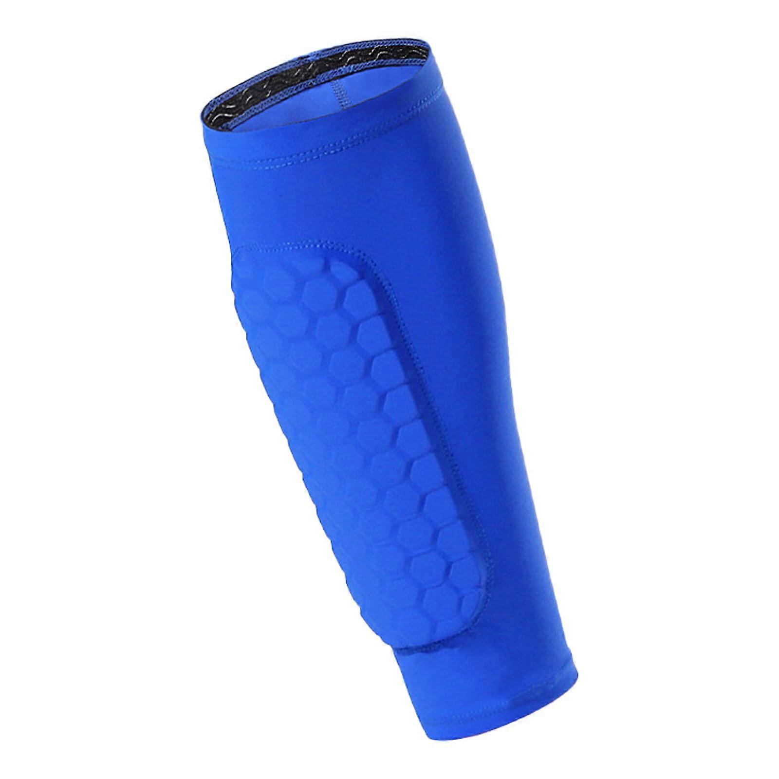 Shin Guards Sleeves Calf Protective Sleeve With Pad Shin Defender Pad For Men Women Football Honeycomb Calf Socks Breathable Guards Blue Ref: 1107