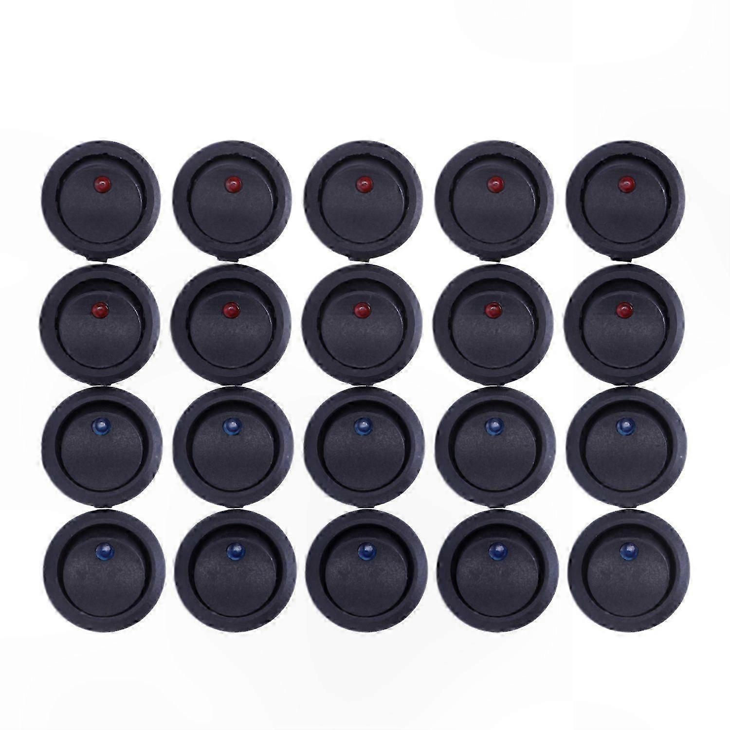20 Pack 12V 20A 3-Position Rocker Switch with LED Toggle for On/Off Control Blue Red