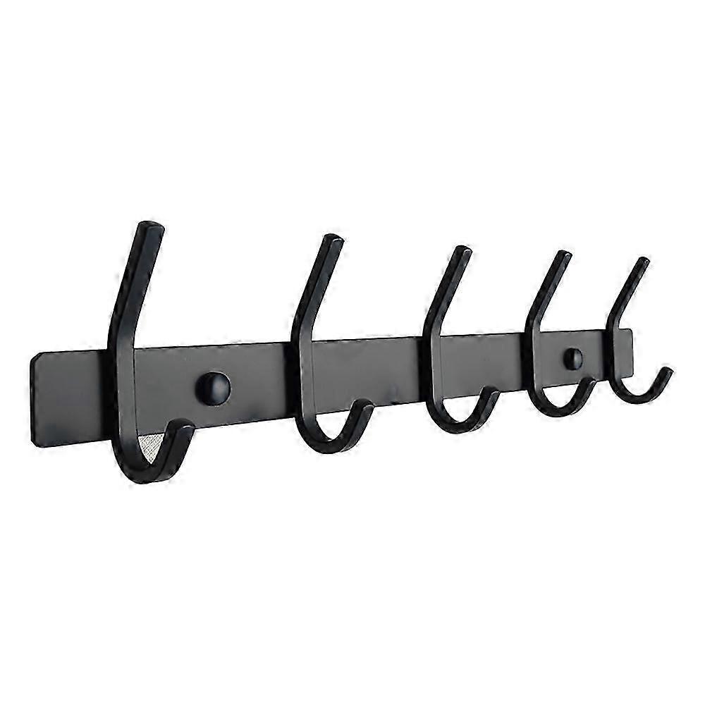 Wall-mounted coat rack with 5 hooks, hook for coat towels (38cm, black)