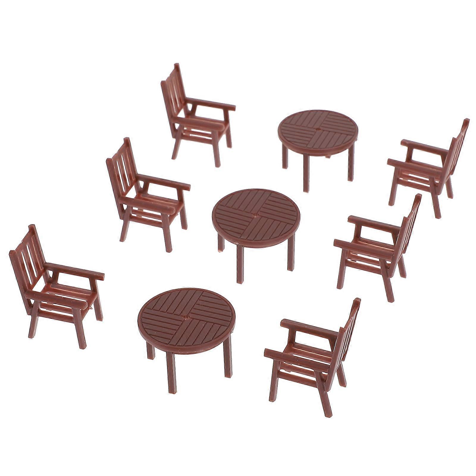 Mini House Supply Furniture Model Table Chair Set Collectible Display Plastic Brown 4sets
