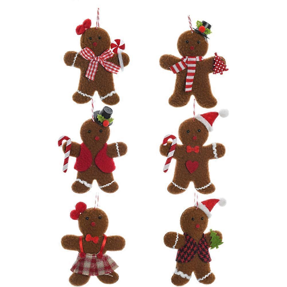 Gingerbread Man Hanging Ornaments 6Pcs Plush Assorted Color Reusable Xmas Tree Decorations
