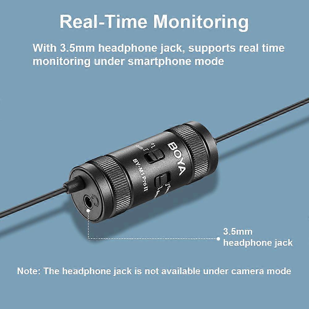 BOYA BY-M1 Pro II Universal Clip-on Microphone Omni-directional Condenser Lapel Mic 3.5mm TRRS Plug 6M Long Cable Plug-and-Play for Smartphone Camera