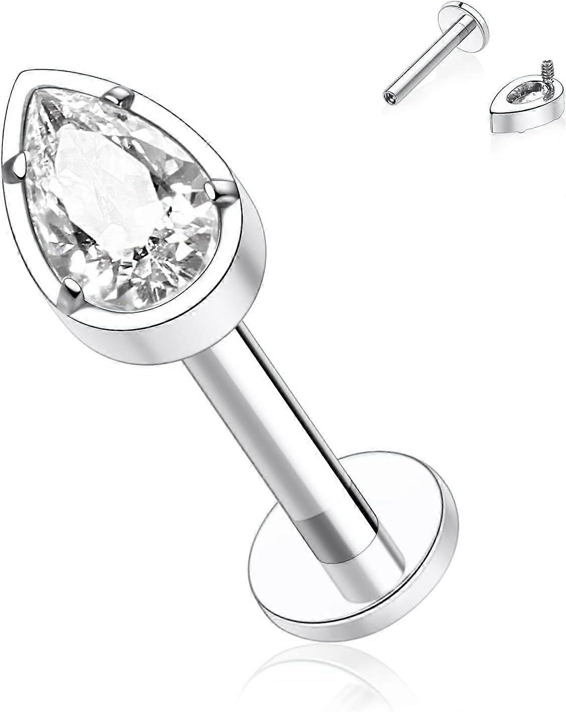 Titanium Labret Studs Cartilage Earring With CZ Opal Internally Threaded Ear Lobe Lip Pier