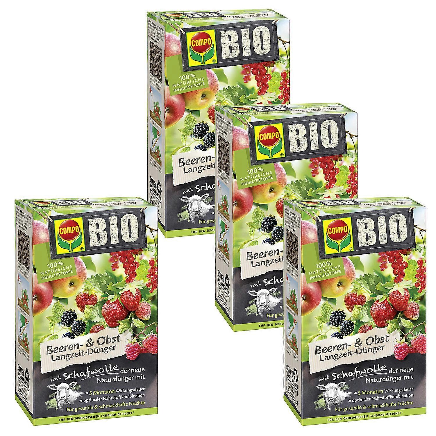 4 x COMPO BIO Soft Berry and Fruit Long-Term Fertiliser with Sheep's Wool, 2 kg