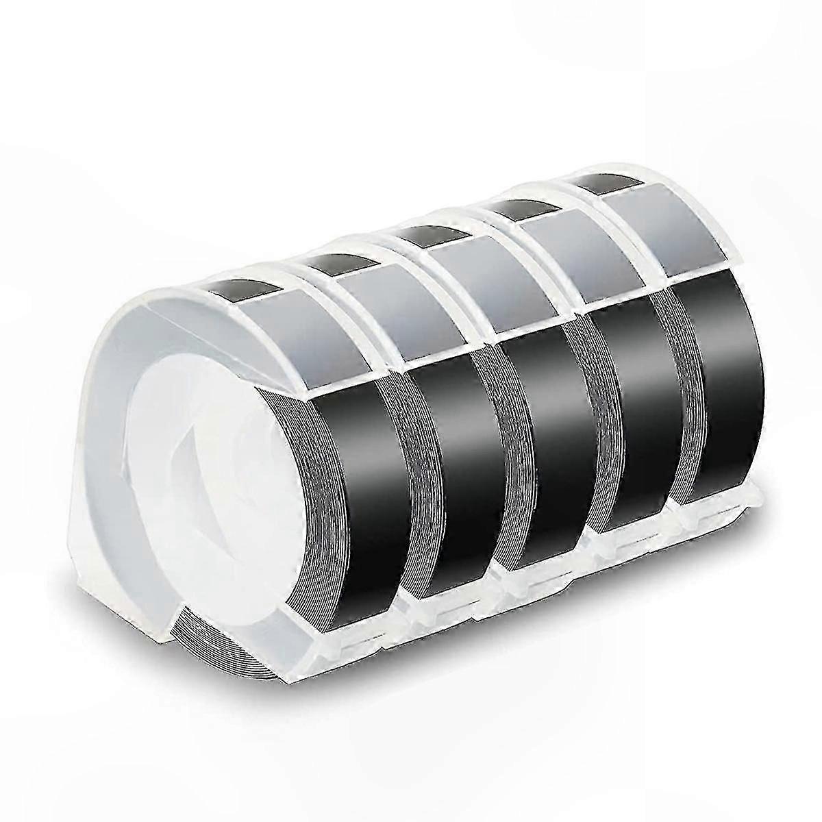 5-Pack 12mm Eming Tape, White on Black, Compatible with Label Organizers