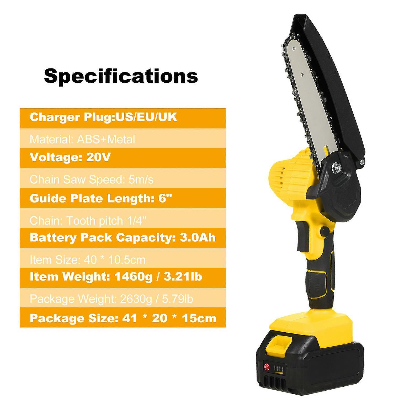 Mini 6-Inch Cordless Chainsaw 20V 3.0Ah Battery Lightweight