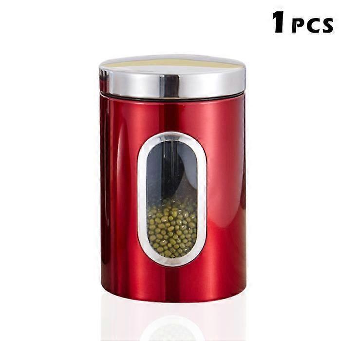 Tea Coffee Sugar Storage Canisters Jars Stainless Kitchen Container Pots - Red