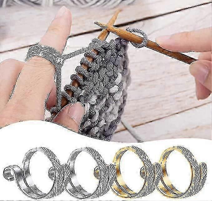 2pcs Knitting Crochet Loop Ring Adjustable Crochet Finger Ring Tension Ring Open Yarn Guide Finger Clip Crochet Thimble