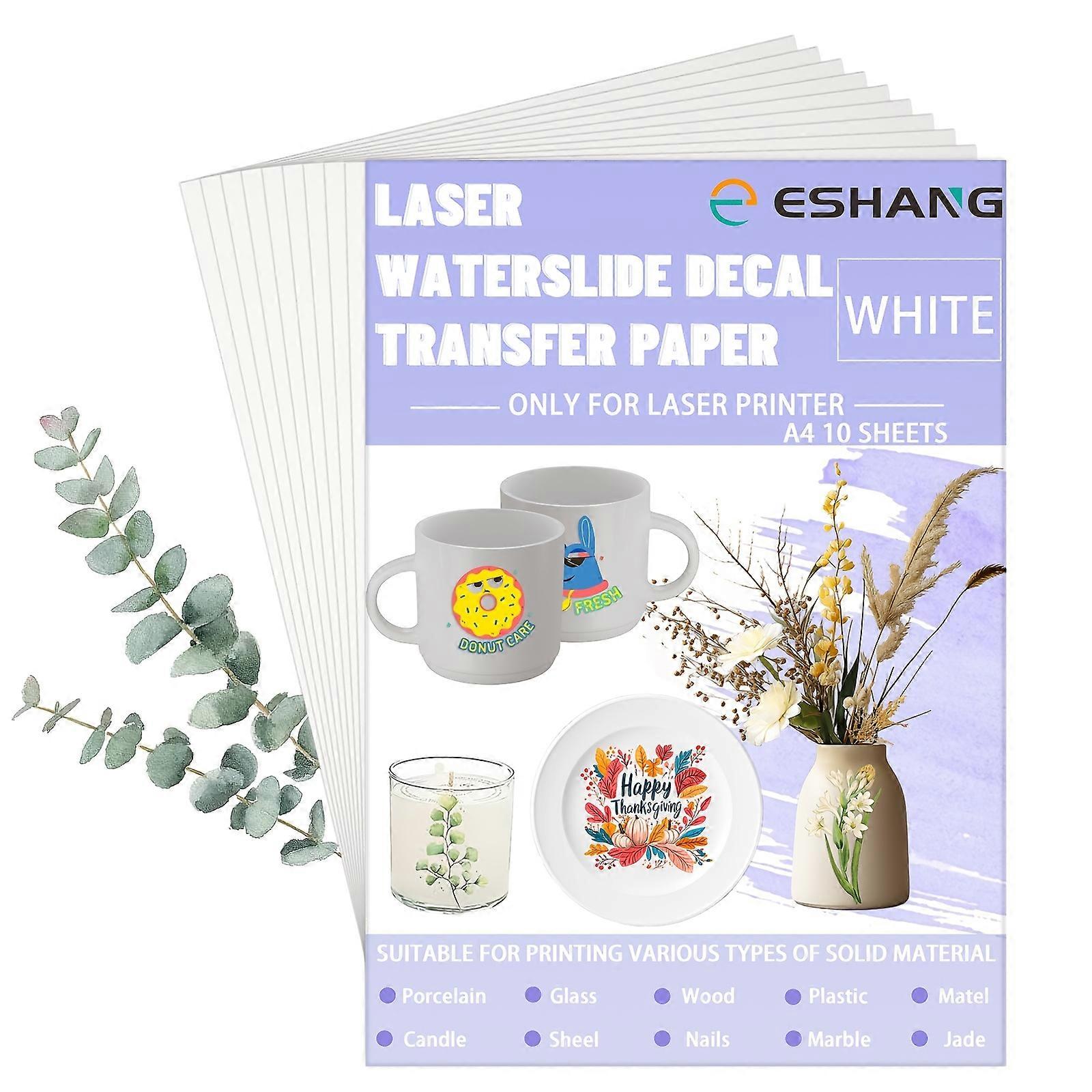 נייר מדבקות מגלשות מים ESHANG בגודל A4 למדפסת לייזר - לבן 8.3 אינץ' X11.7, נייר להדפסה על מגלשות מים - עשה זאת בעצמך לכוסות, כוסות