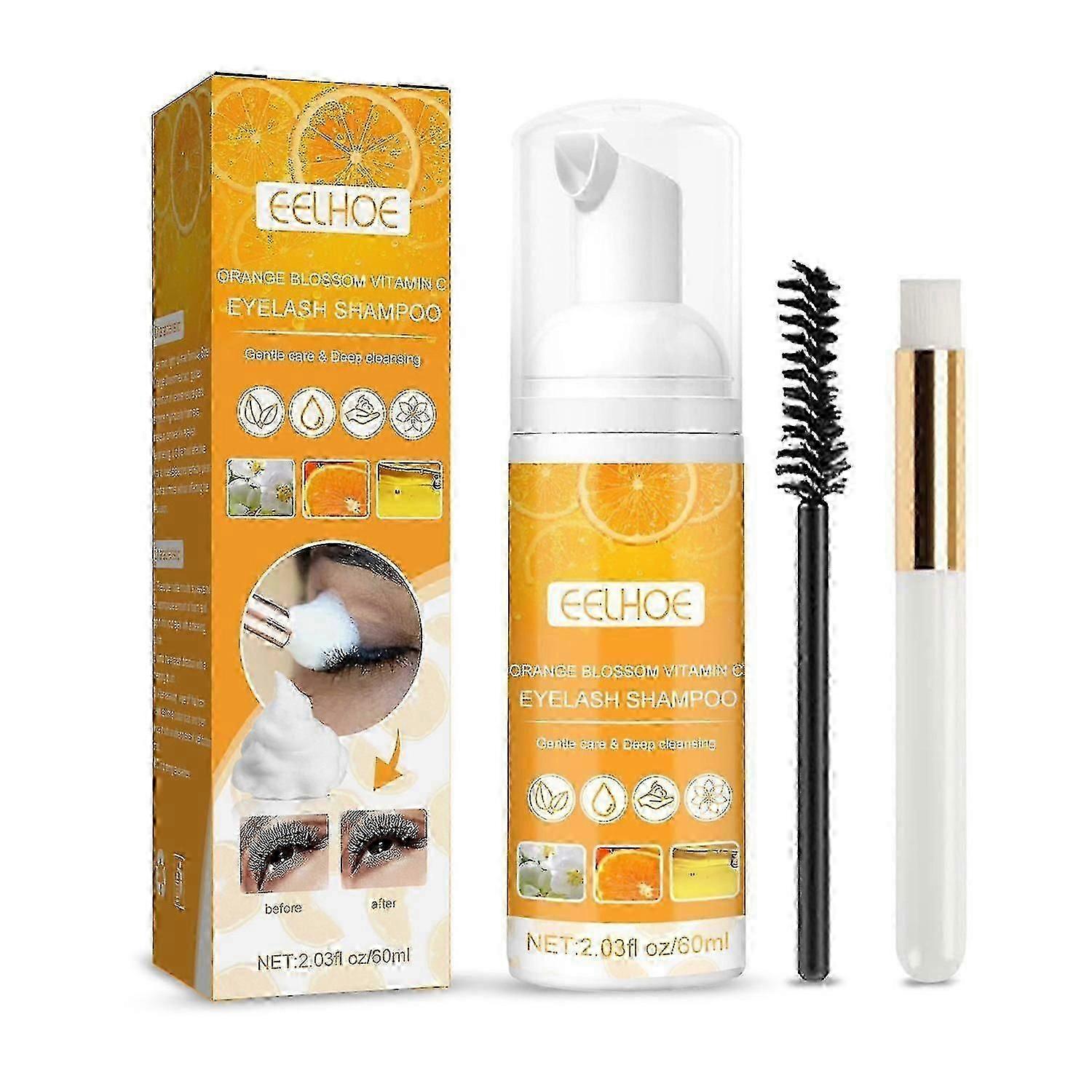 EELHOE 60ml Orange Blossom Vitamin C Eyelash Shampoo Gentle Care Deep Cleansing Keep Moi