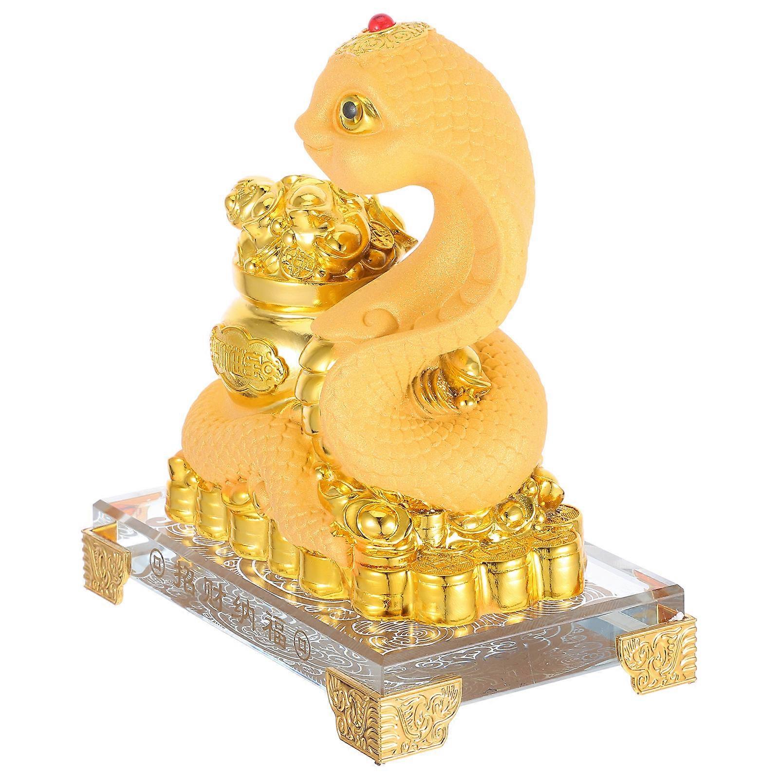 Snake Year Feng Shui Snake Statue for Luck Golden Resin Collectible Figurine