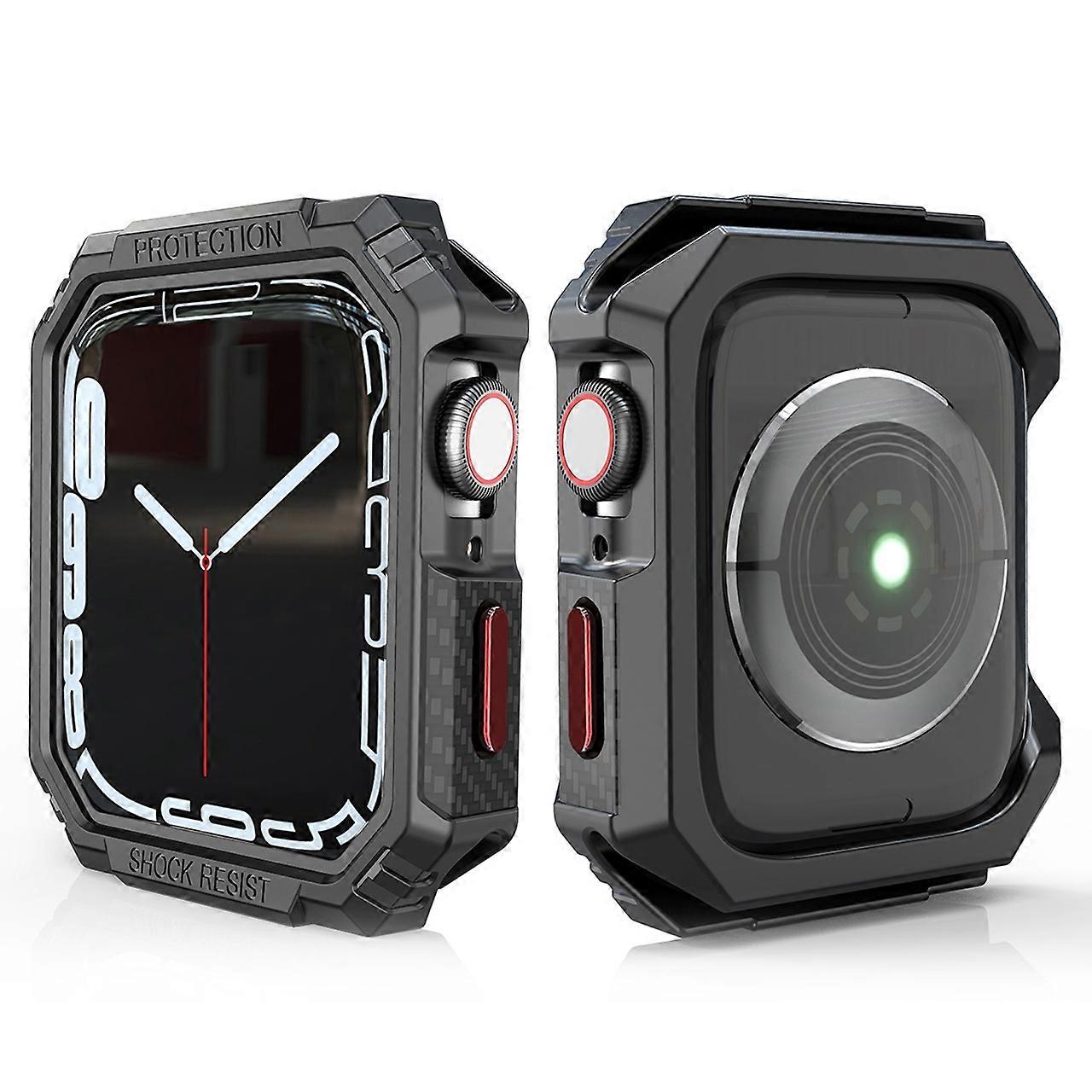 For Apple Watch Series 9/8/7 45mm Carbon Fiber Texture TPU Smart Watch Case Shockproof Frame