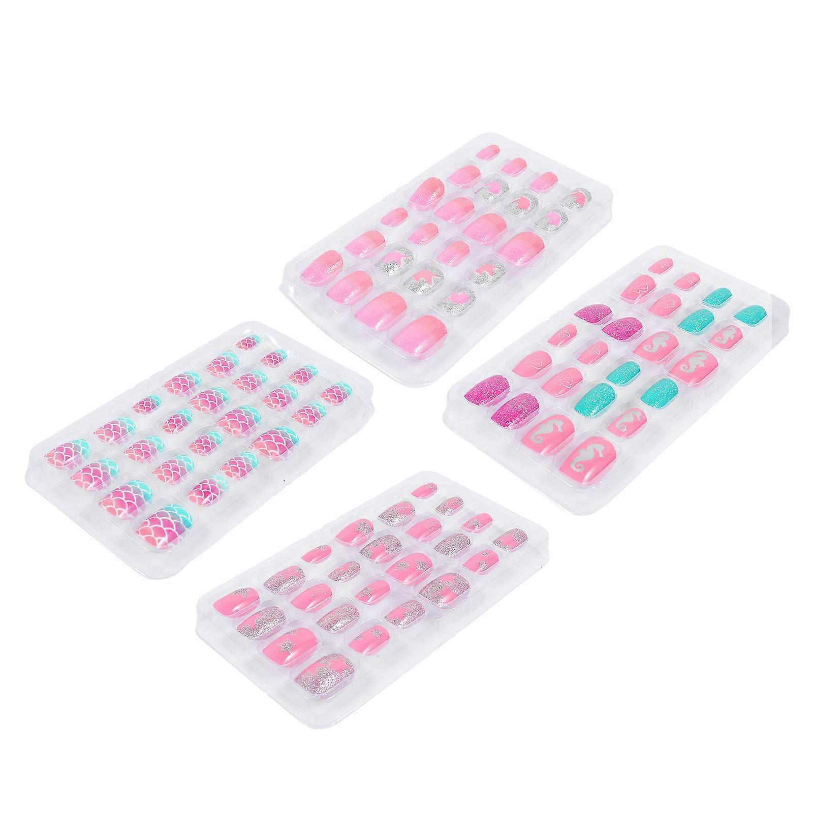 Fake Nails Girls False Nails for DIY 4 Boxes 96Pcs Cartoon Press on Collection