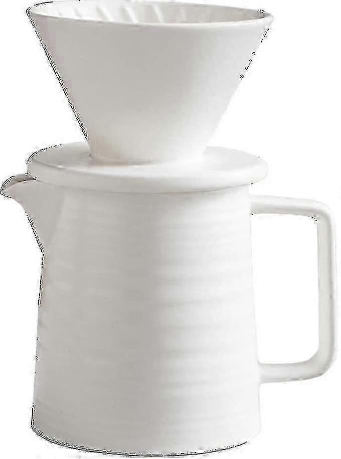 Premium Ceramic V60 Pour Over Coffee Maker Set with Decanter, 1-2 Cup (White)