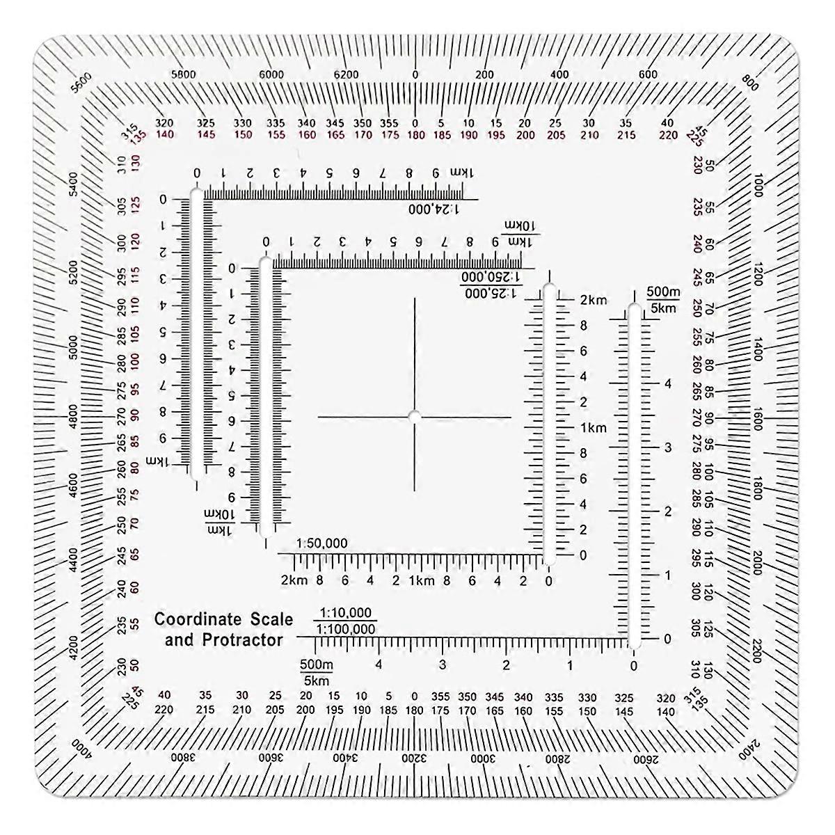 Square Coordinate Scale Protractor for Land Navigation