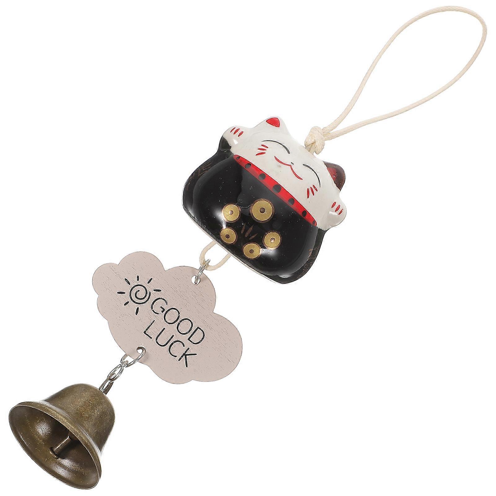 Wind Chime Ceramic Hanging Bell for Decoration 3Pcs Black Cat Design