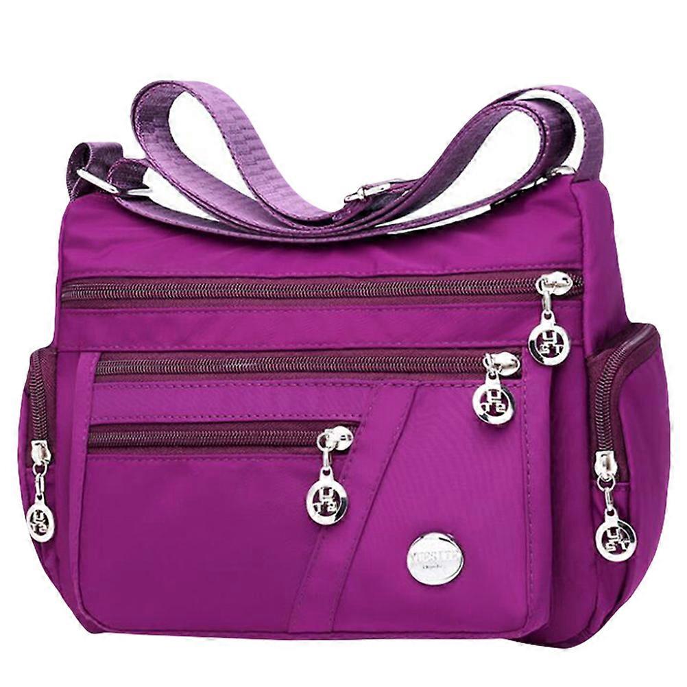 Nylon Pouch Multi-Layer Cross-Body Bag for Storage 3Pcs Purple Design