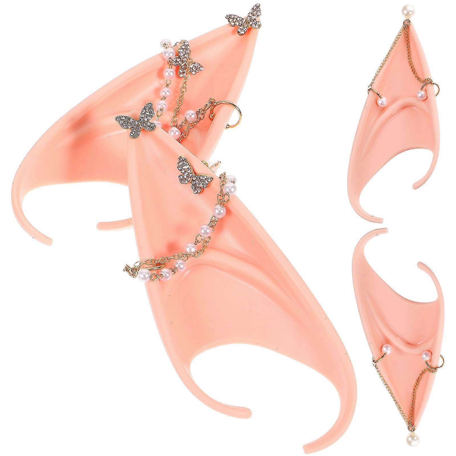 Fairy Ears Fake Pearl Elf Ears Props for Party Use 4Pcs Beige Color