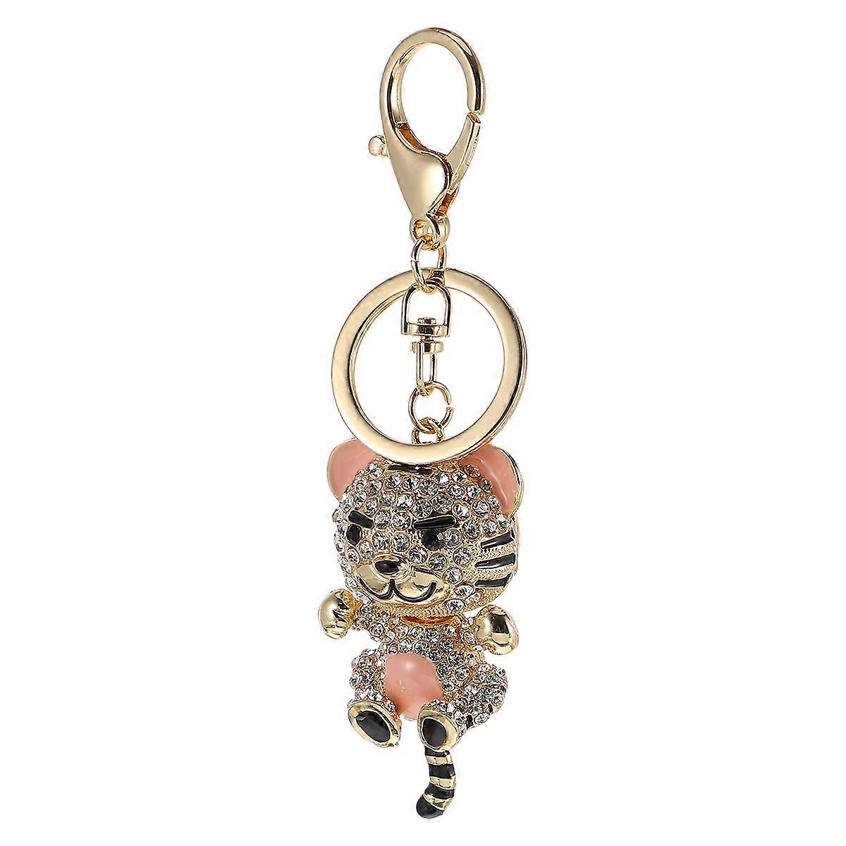Key Chain Pendant Tiger Shaped Rhinestone for Decoration 2Pcs Assorted