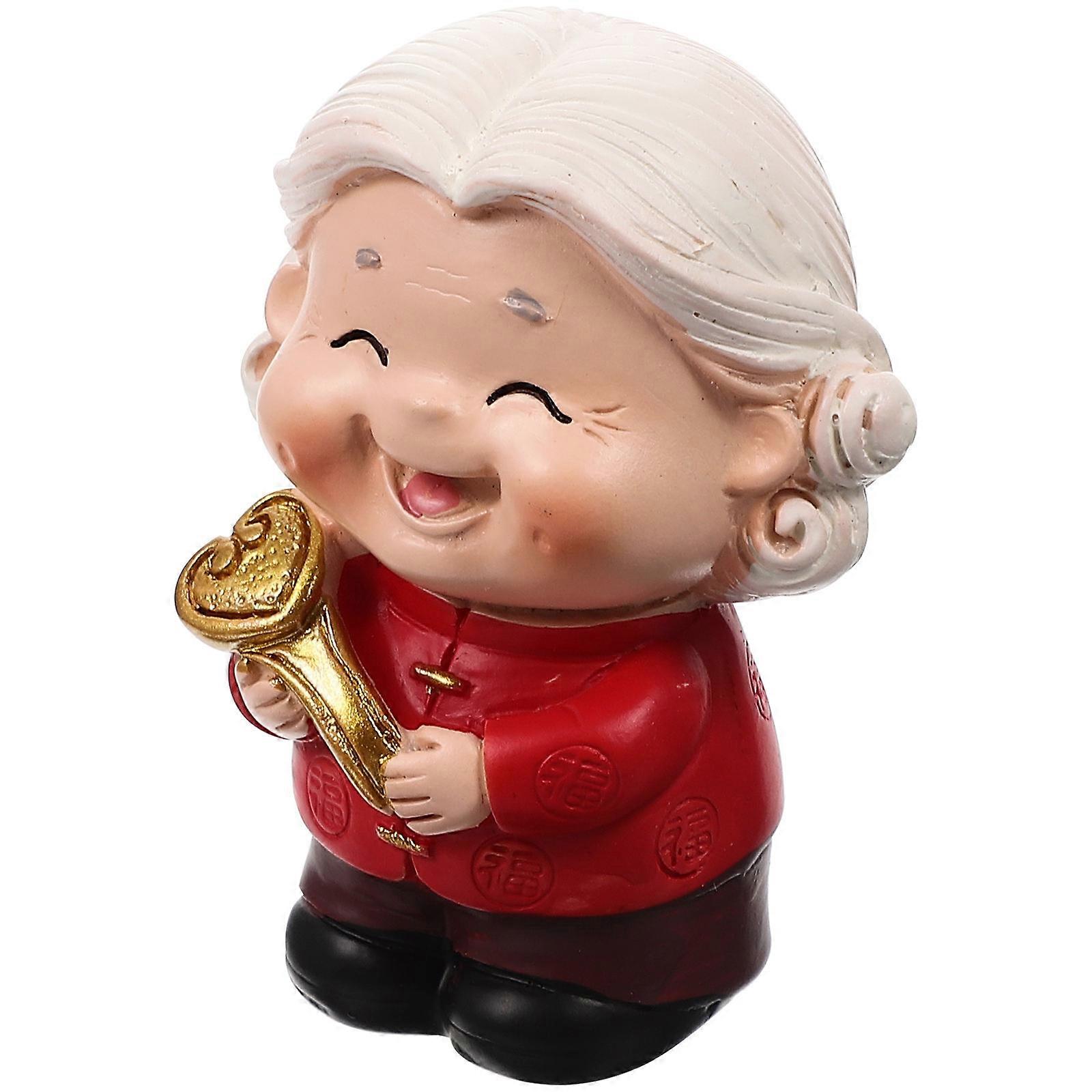 Chinese Birthday Cake Decoration Elderly Statue Figurines 2Pcs