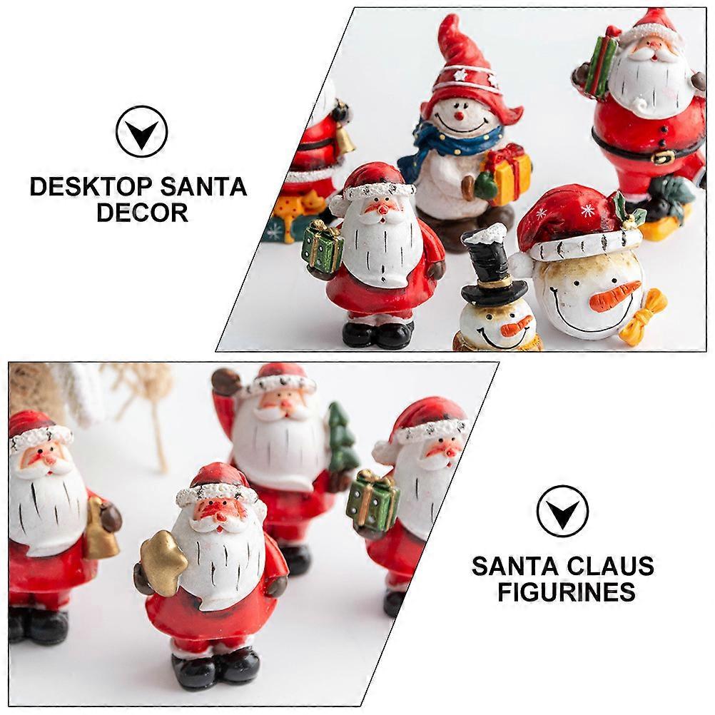 Multi Colored Resin Santa Claus And Snowman Ornaments Set Of 8Pcs Ideal For Christmas Decorations On Any Table