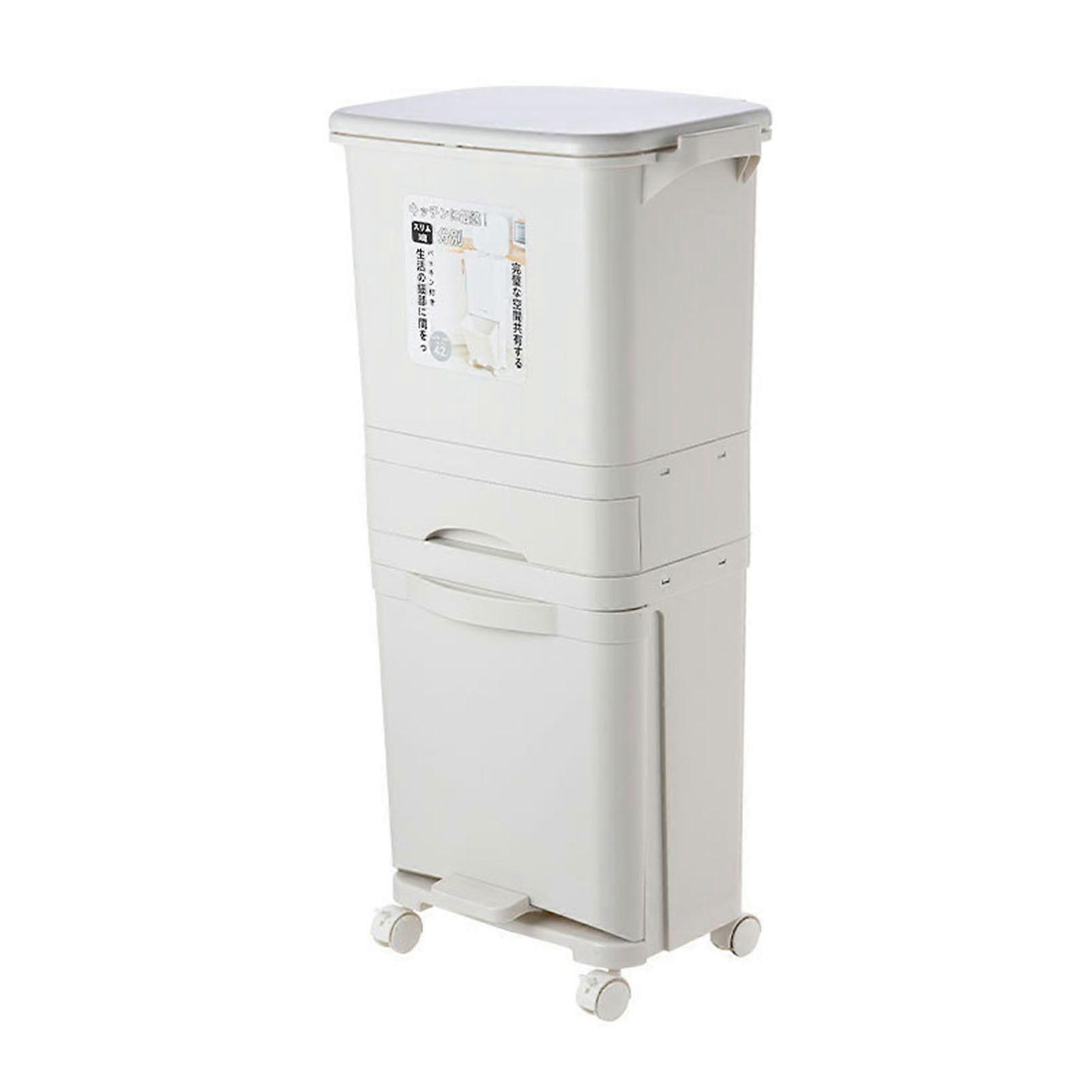 Dry Wet Sorting Garbage Cans Large Capacity Movable Heightened Dry Wet Classification Trash Can for Home Kitchen 3 Layers 32L 36x26x84cm