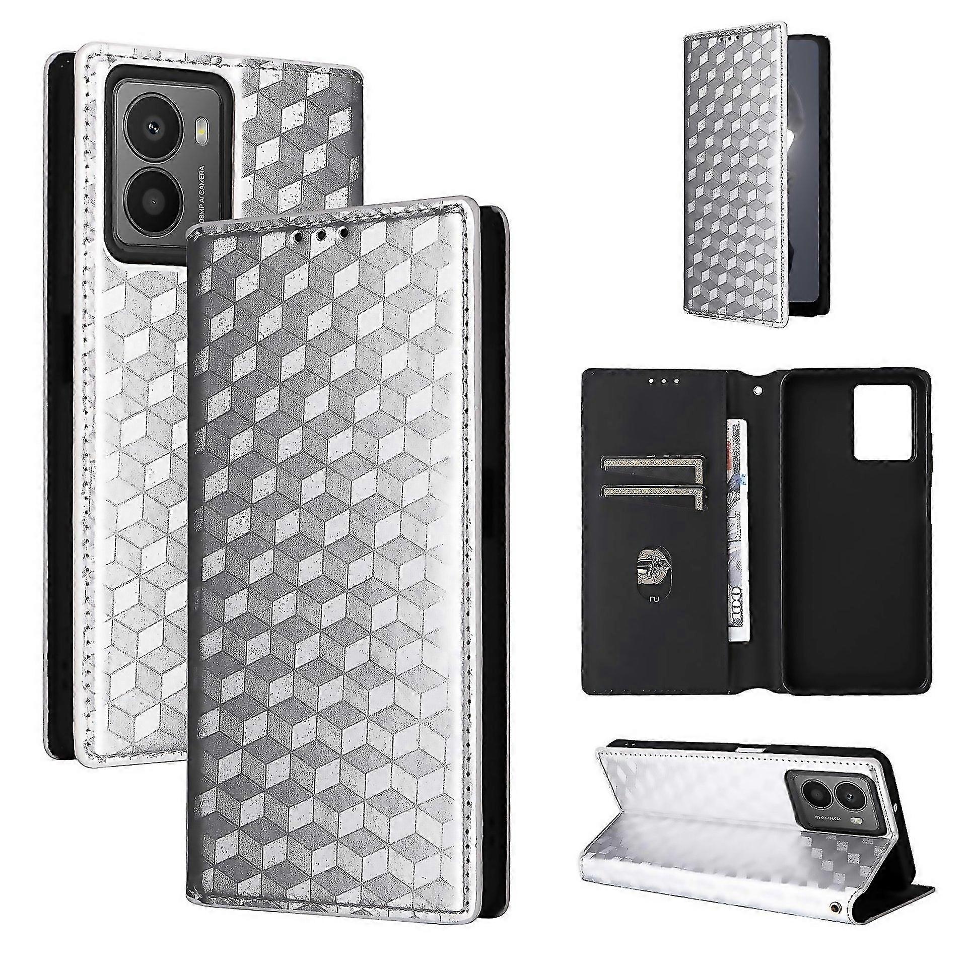For Cubic Grid Texture Flip Leather Phone Suitable For Everyday Use