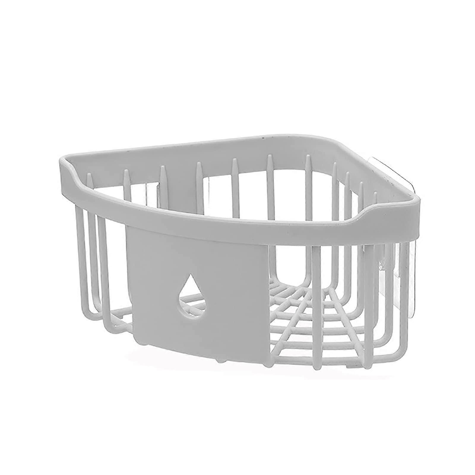 Corner Shower Caddy WallMounted Plastic Storage Drain Basket White Bathroom Kitchen Organizer
