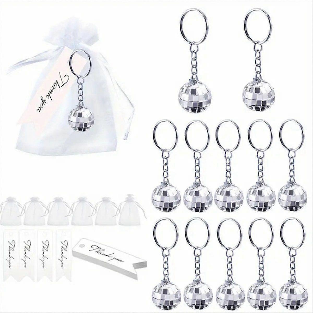 12 pcs Mirror Disco Ball Keychain with Drawstring Sheer Organza Bags