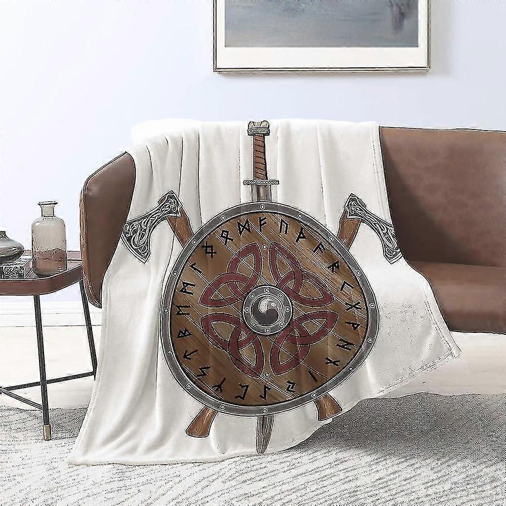 Cobertor de flanela, dois machados vikings, espadas, escudos decorados com runas escandinavas, mantas para sofá, cobertor fofo, manta para cama, quarto, sofá, quarto