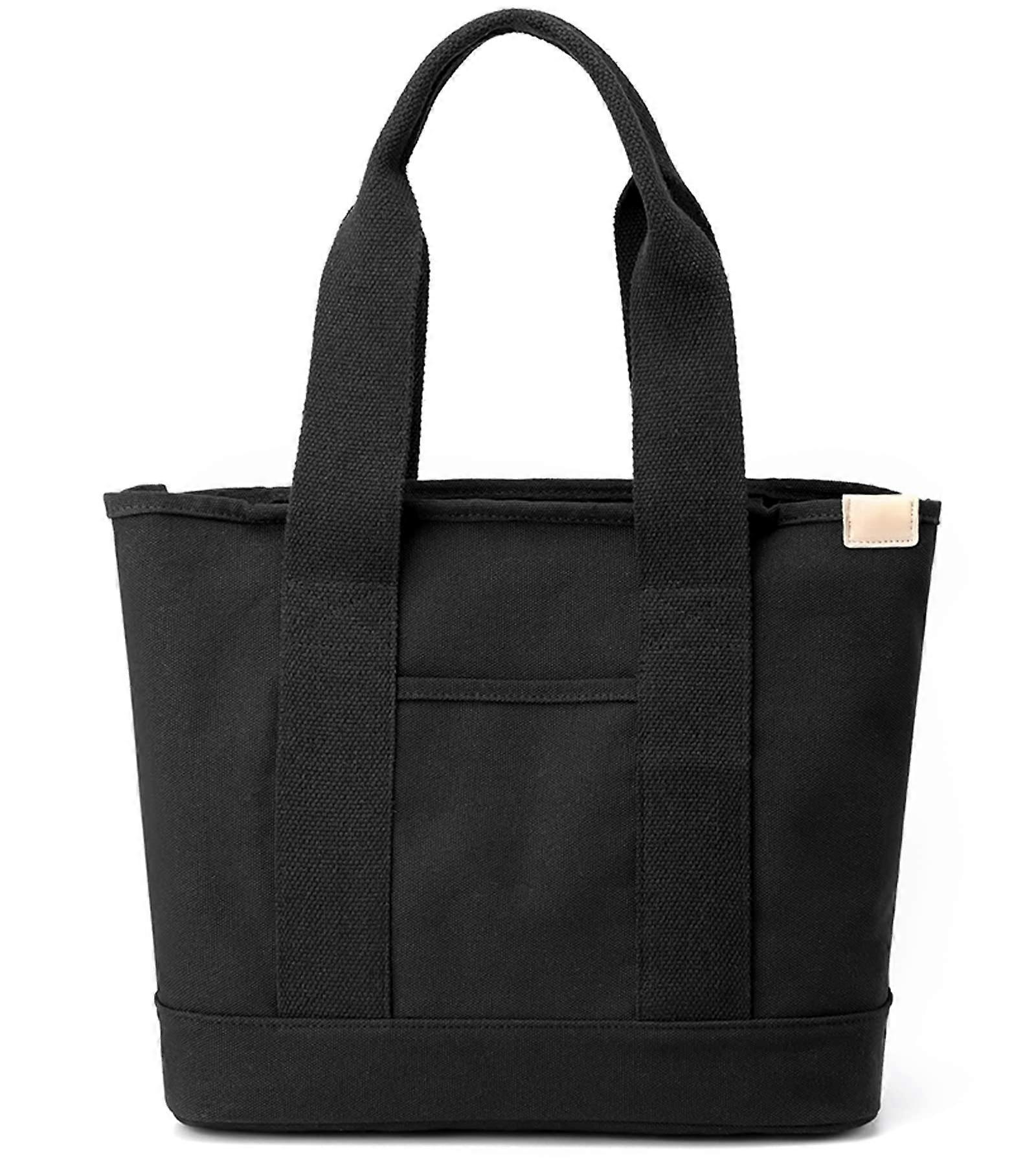 Womens Casual Canvas Tote Bag With  Handle Large Capacity Black Size L For Work Travel