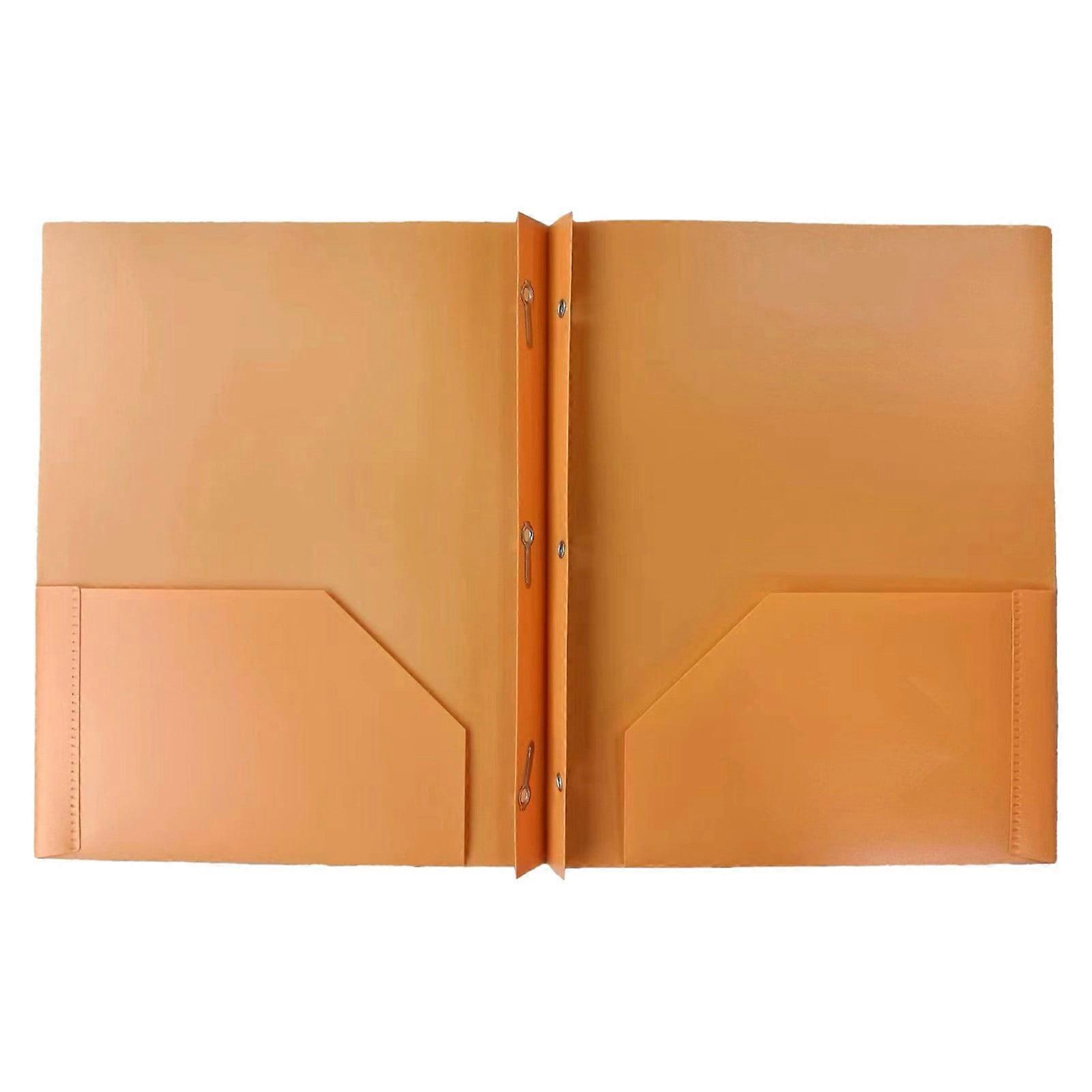 BCMMKLPP Large Capacity Heavy Plastic Folder with Pockets and Fasteners, 2 Pocket Folders, Suitable for Students and Office Crowds Orange