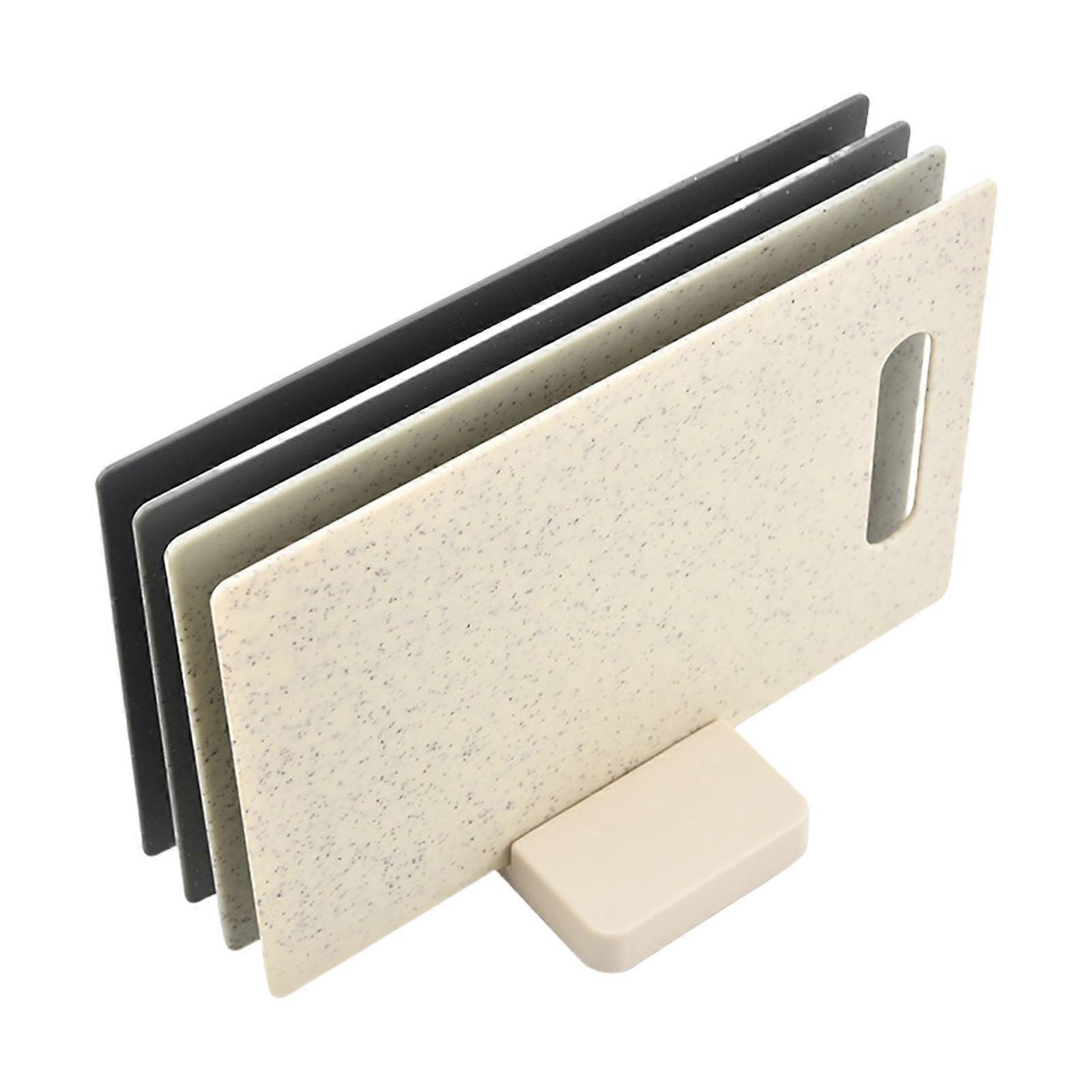 Space Efficient Plastic Cutting Board with Vertical Storage Rack Ergonomic Grip Dishwasher Friendly Cutting Board Multicolor