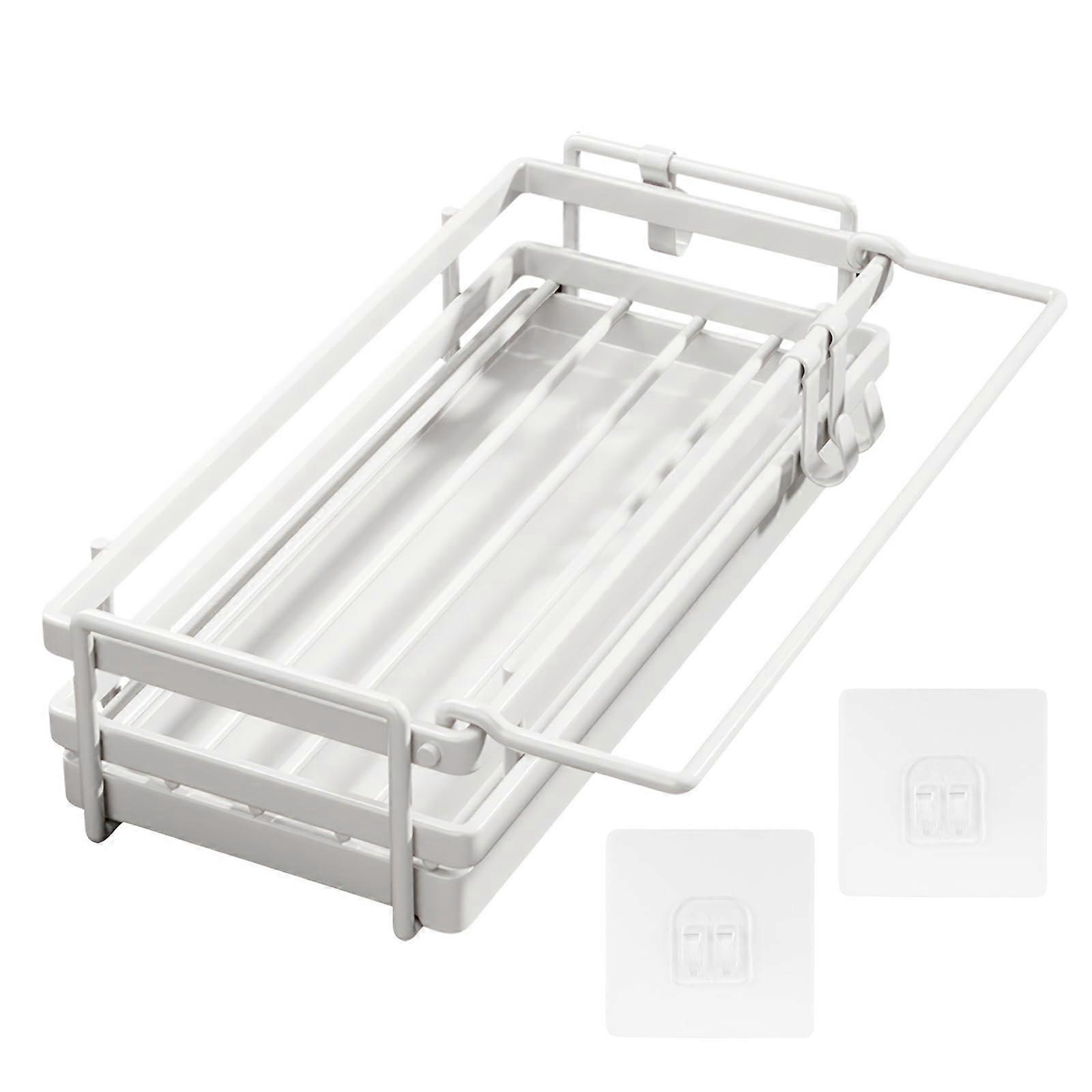 Wall Mounted Kitchen Sink Caddy Removable Drip Tray NoDrilling Sponge Holder With Hook Cloth Organiser White1