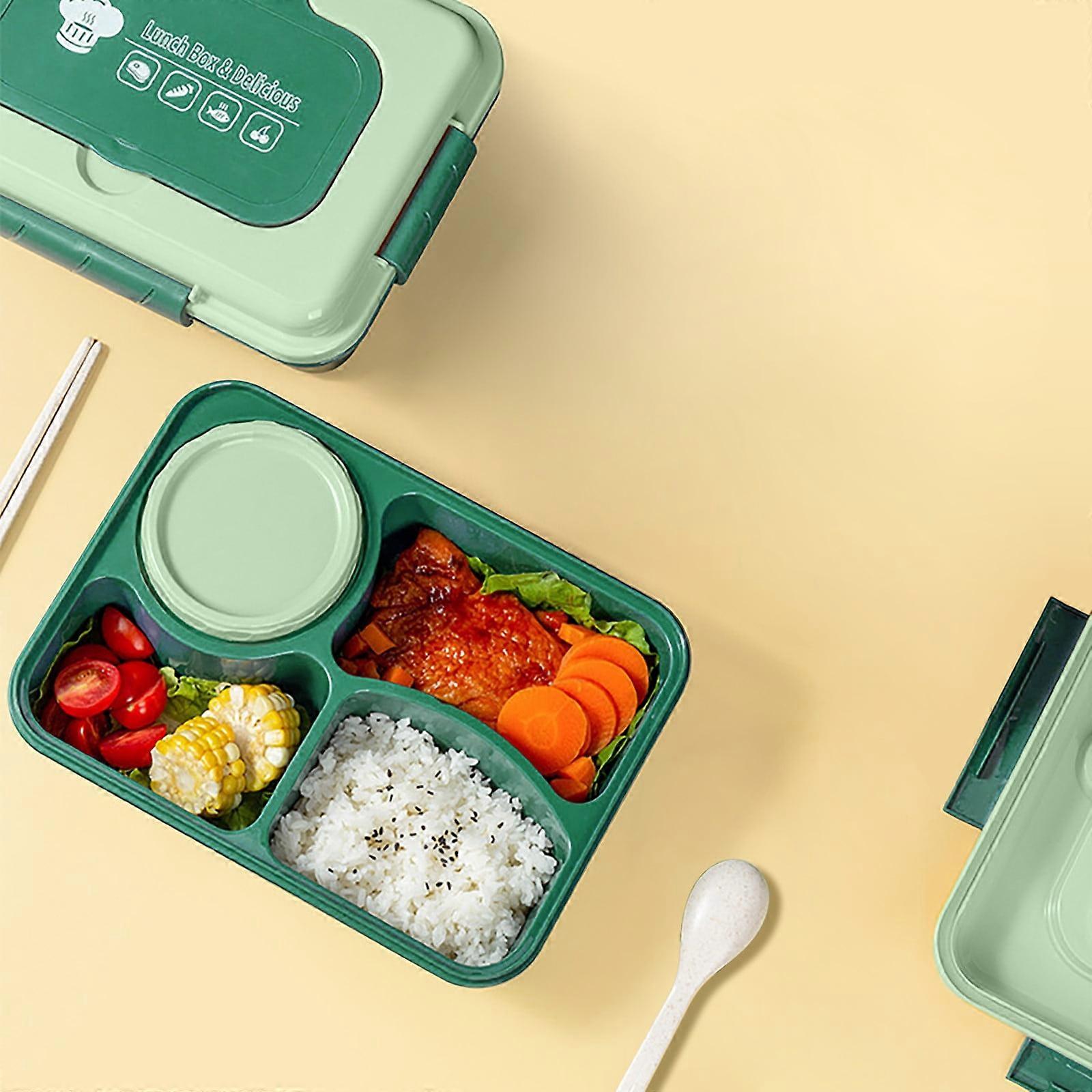 1600ML 4-Compartment Bento Lunch Box with Reusable Spoon, BPA-Free Light Green, Compatible with WJSXC