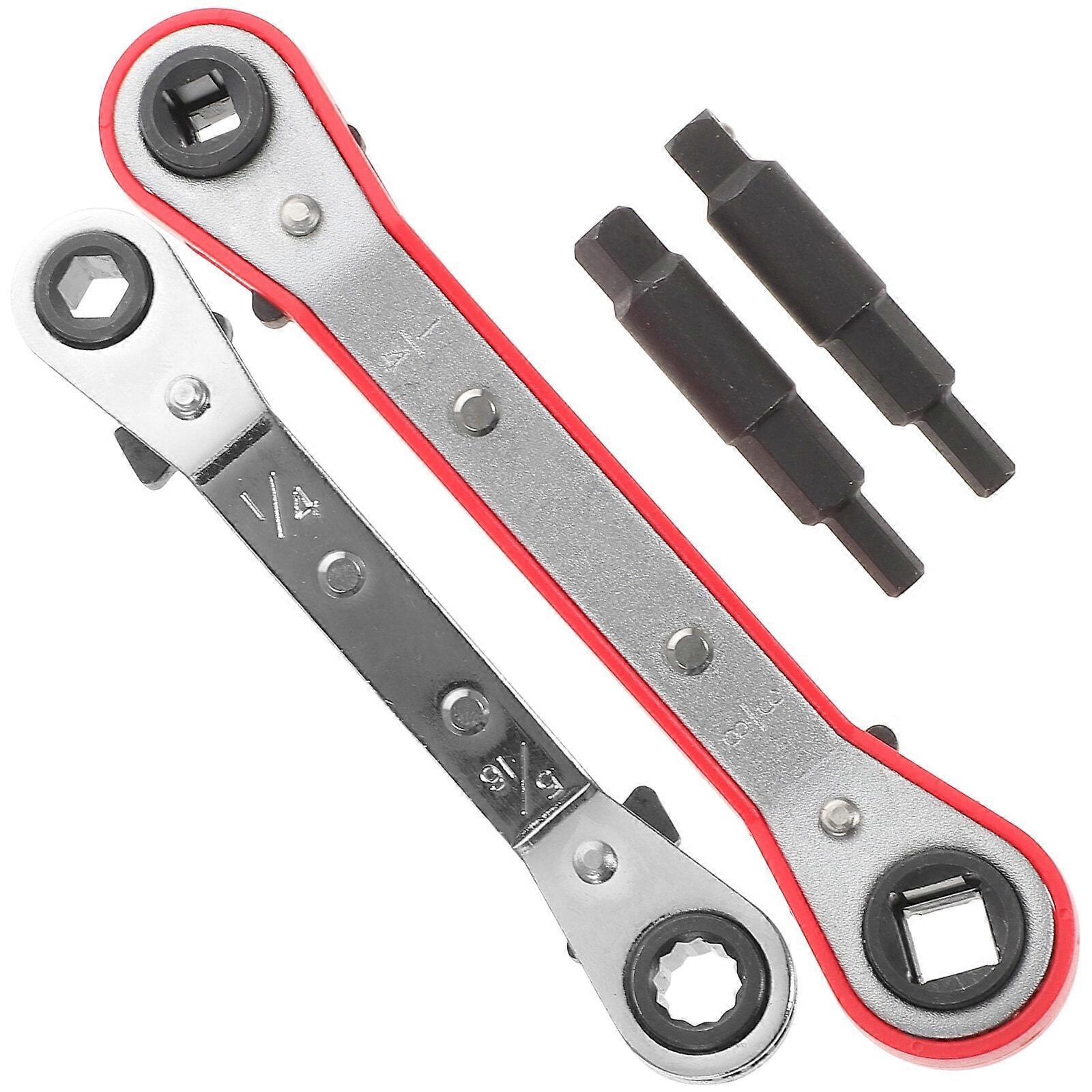 1 Set HVAC Dual Headed Ratchet Wrenches AC Refrigeration Tools with Hex Bit Adapters