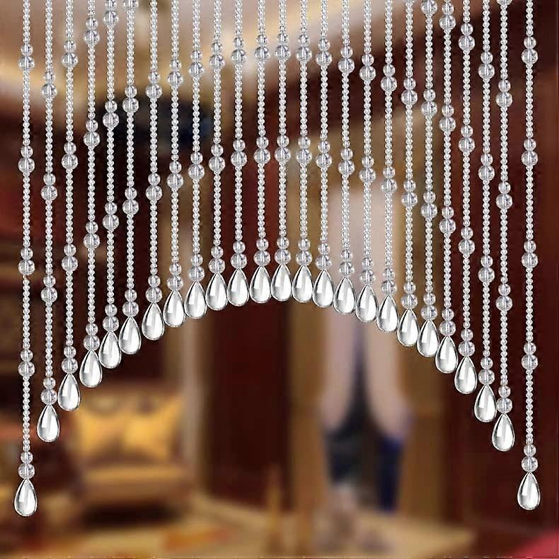 Hanging Crystal Beaded Curtain Valance for Doorways and Windows, SelfAdhesive Partition Beads, White
