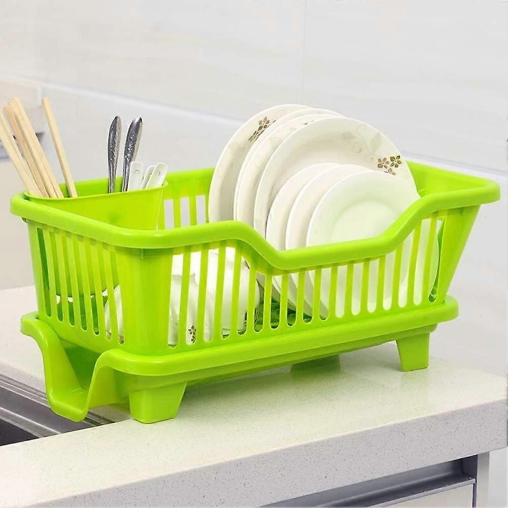 Dish Drying Rack with Drain Board, Large Plastic Dish Drainer and Tray Set for Kitchen Countertop Storage