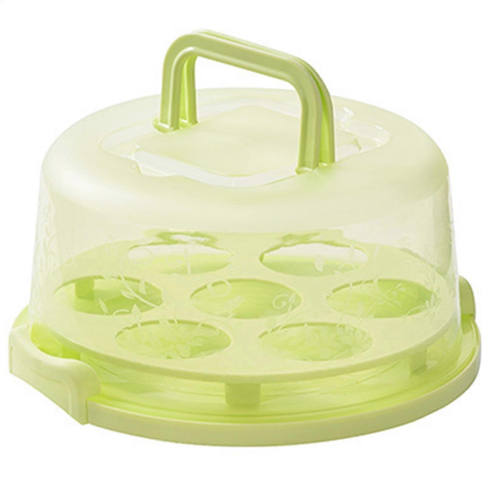 Cake Carrier with Lid and Handle for 7 Slot Cupcakes, Pies, Fruit or Nuts – Round Apple Green